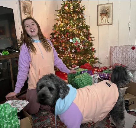 review image of a matching dog hoodie, ugc image